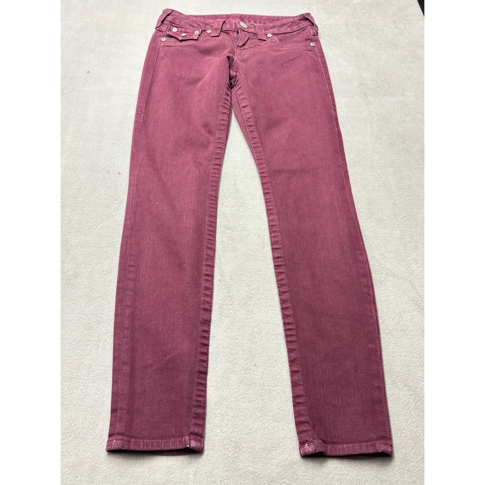 True Religion Womens 26 Burgundy Low Rise Skinny Jeans WLNN96U28 Made in USA
